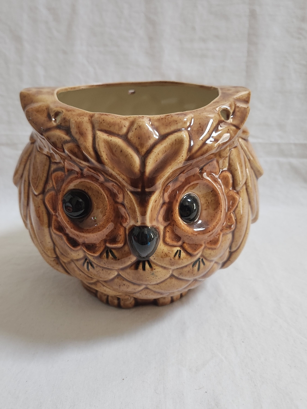Ceramic Owl Macrame Planter - Brown Glazed